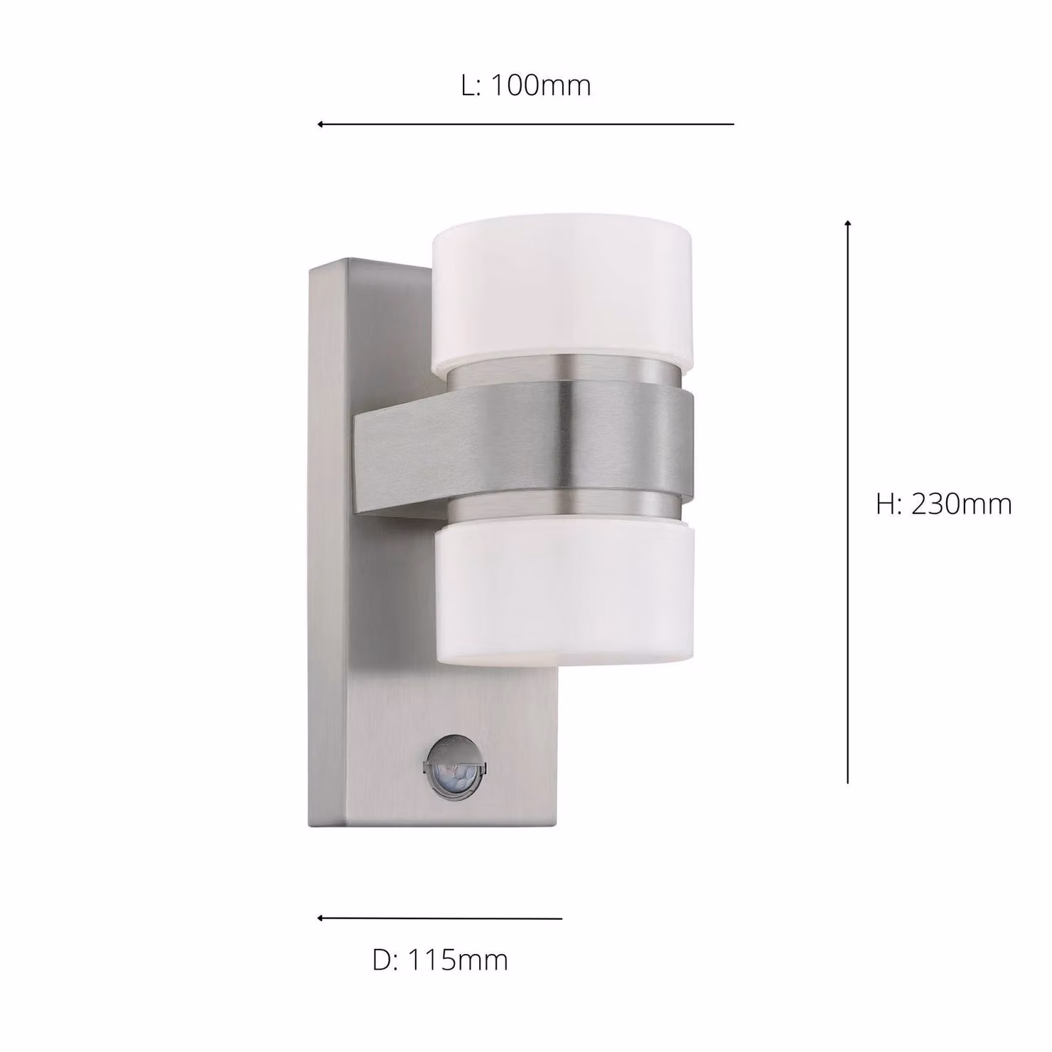 Eglo Atollari Cylindrical IP44 Integrated LED Outdoor Wall Light in Silver Stainless Steel with Motion Sensor – 3