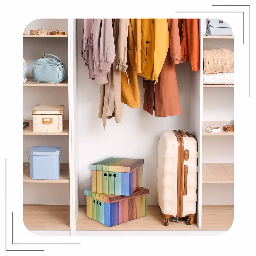 NESTLUNE 2-Piece Multicolour Decorative Cardboard Storage Boxes with Lids for Home or Office – 2
