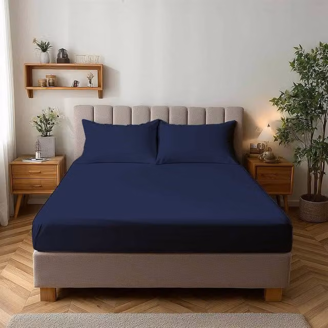 Snug City Small Single Navy Blue Microfibre Soft Touch Plain Dyed Fitted Sheet with 25cm Skirt