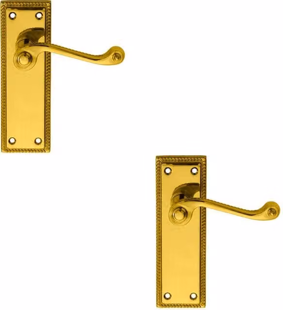 Loops 2x Pair Reeded Design Scroll Lever on Latch Backplate, Polished Brass, 150 x 48 mm