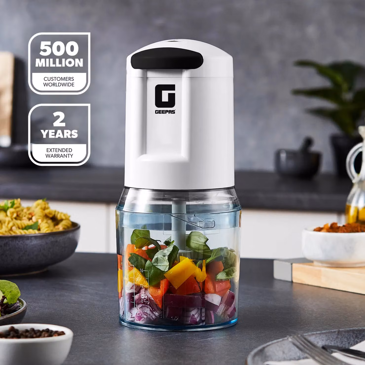 Geepas Electric Mini Food Chopper and Processor in White with 400W Motor and 0.5 l Jar – 2