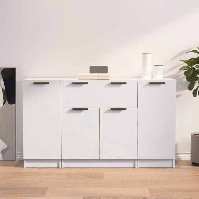 Berkfield Home 3-Piece White Matt MDF Wall-Mounted Sideboard Set