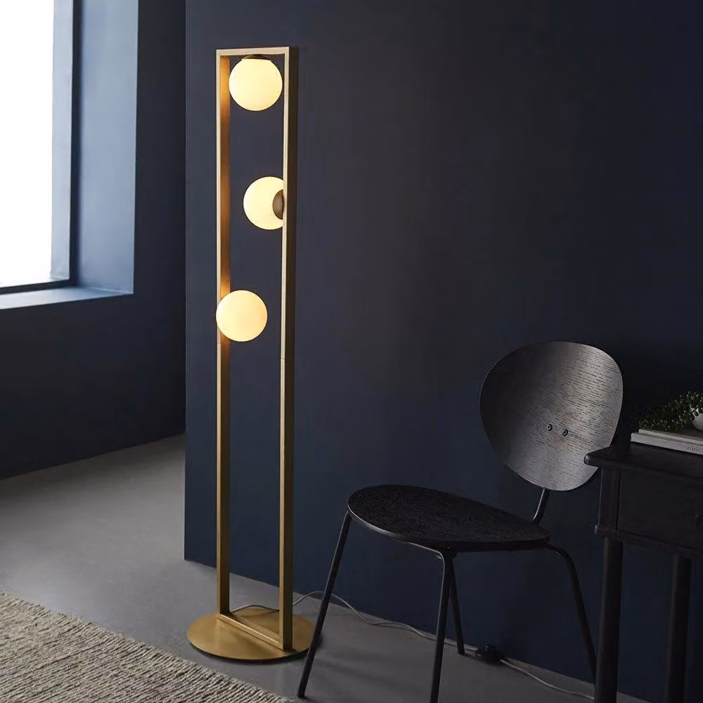 Netlighting RAVELLO Contemporary 3 Light Glass and Metal Floor Lamp in Gold/Brass – 2