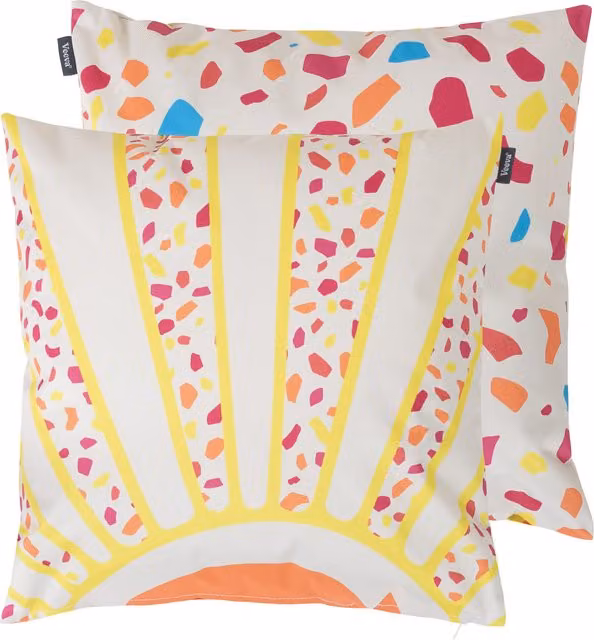 Icon Sun and Terrazzo Reversible Outdoor Cushion in Multicolour Yellow and White
