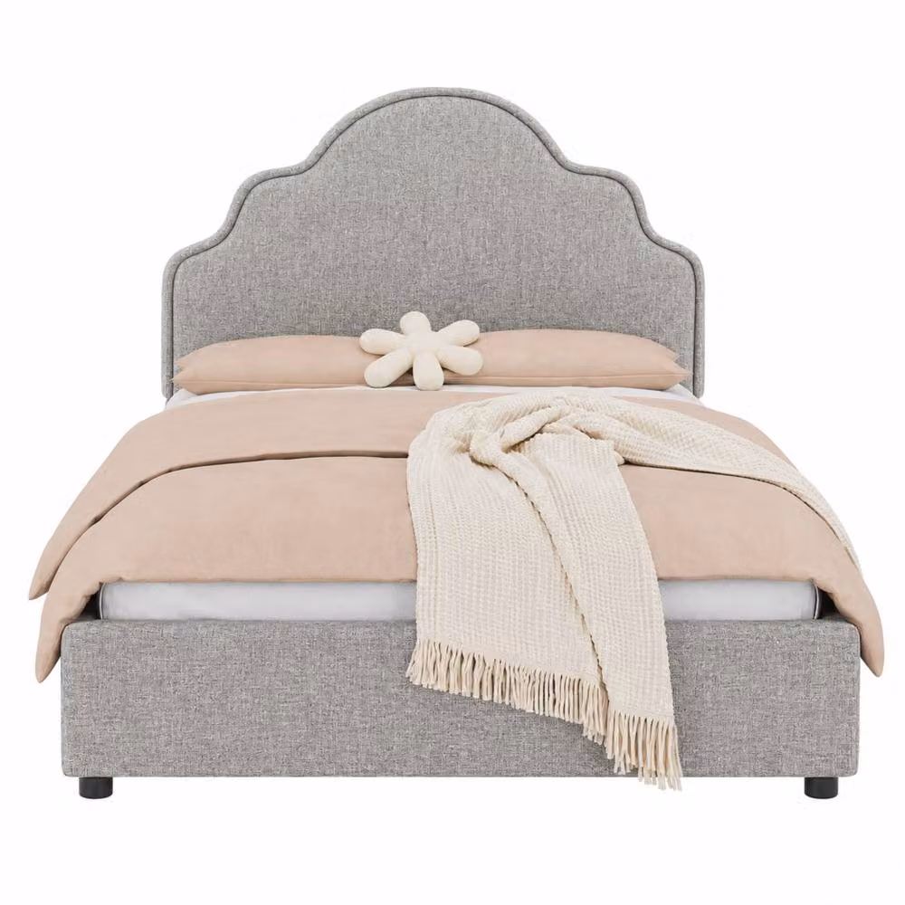 Matteo Kids Scalloped Upholstered Bed Frame with Hydraulic Storage, Grey, W/D/H: 90 x 190 cm – 2
