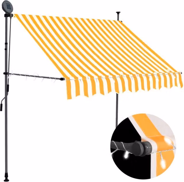 Berkfield Home Manual Retractable Awning with LED, White and Orange, Width: 150 cm