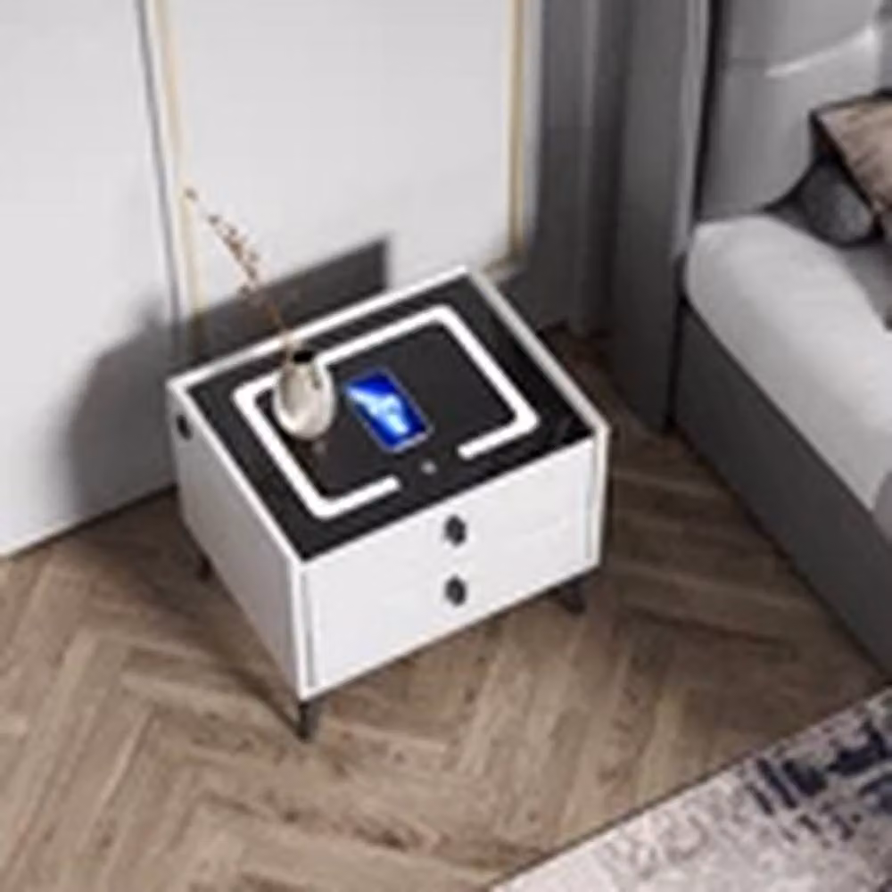 EONLION Smart LED Bedside Table with Wireless and USB Charging and 2 Drawers in White – 2
