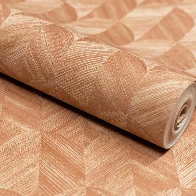 Grandeco Boutique Amber Art Deco Geo Embossed Wallpaper in Orange