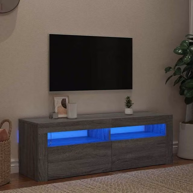 Berkfield Home Modern Grey Sonoma TV Cabinet with Integrated LED Lighting W/D/H: 120 x 35 x 40 cm – 1