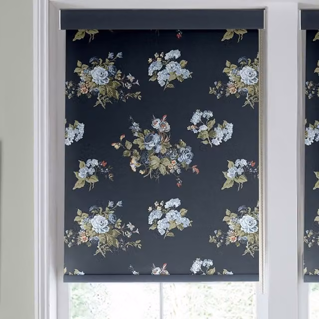 Laura Ashley Rosemore Midnight Blue Floral Semi-Transparent Made to Measure Roller Blind
