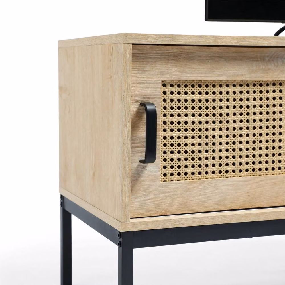 EONLION Boho Rattan and Metal TV Unit Cabinet in Brown and Black, W/D/H: 120 x 38 x 52 cm – 4