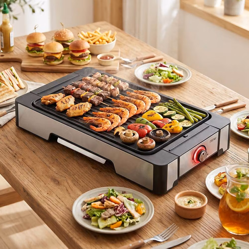 Costway 2300W Electric Indoor Grill and Griddle with Nonstick Die Cast Metal Surface in Black – 4
