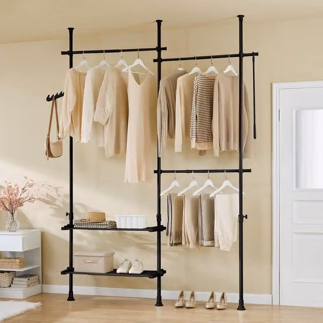 SoBuy Black Matt Metal Freestanding Telescopic Clothes Rail