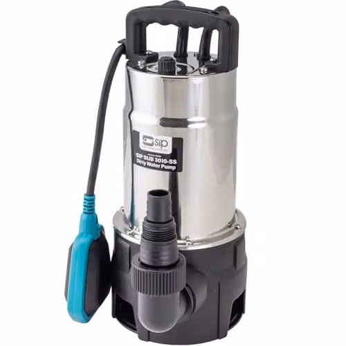 SIP SUB 3010-SS Submersible Dirty Water Pump 1kW 18000L/hr with Float Switch in Silver Stainless Steel