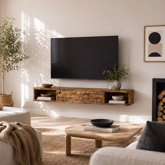 Wyld Haus Avamoro Floating TV Unit in Rustic Brown, W: 120 cm, H: 16 cm, D: 24 cm