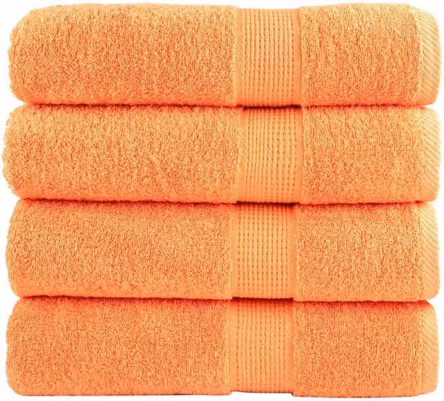 Berkfield Home SOLUND Premium Cotton Terry Bath Towels, 4 Pack, Orange, W: 100 cm, L: 150 cm, 600 gsm