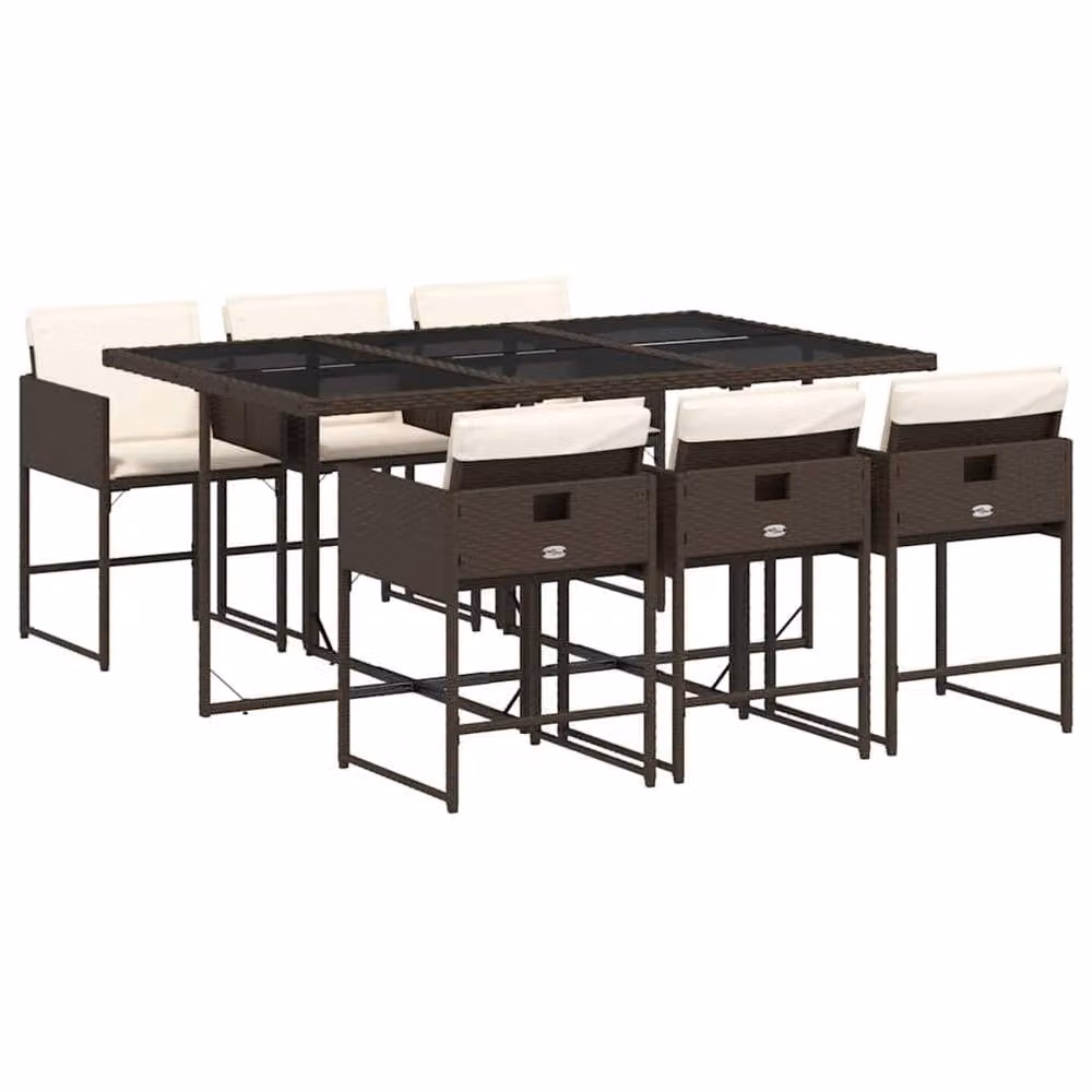 Berkfield Modern Extendable Polyrattan Garden Dining Set with Glass Top in Brown and White – 2