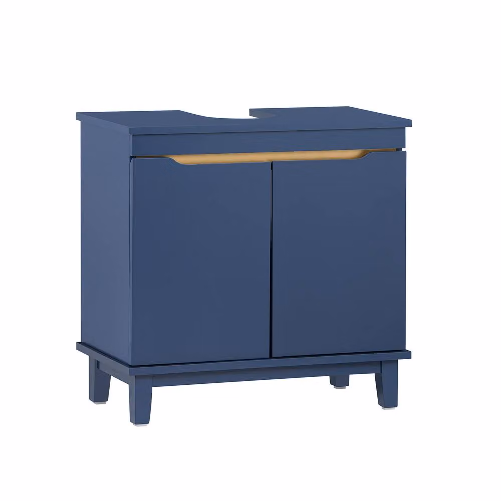SoBuy Narrow Under Sink Bathroom Storage Unit with 2 Hinged Doors in Dark Blue – 2