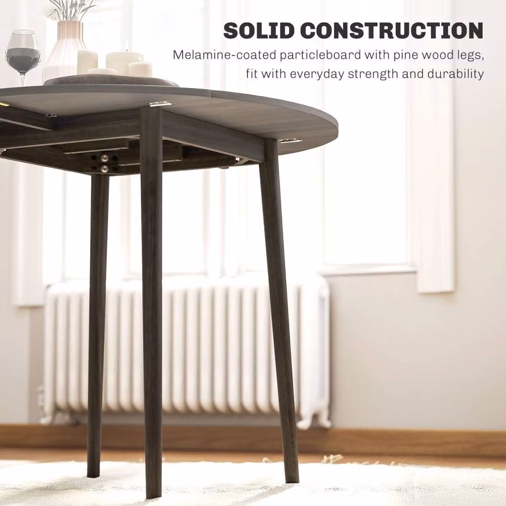 Wyld Haus Harapa Grey Wood Grain Round Drop Leaf Dining Table for 4 Adults, H 89.0 cm x W 73.5 cm – 5