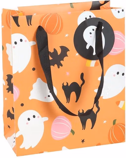 Kingsbury Gifts Orange Halloween Ghost Print Paper Gift Bag, Medium