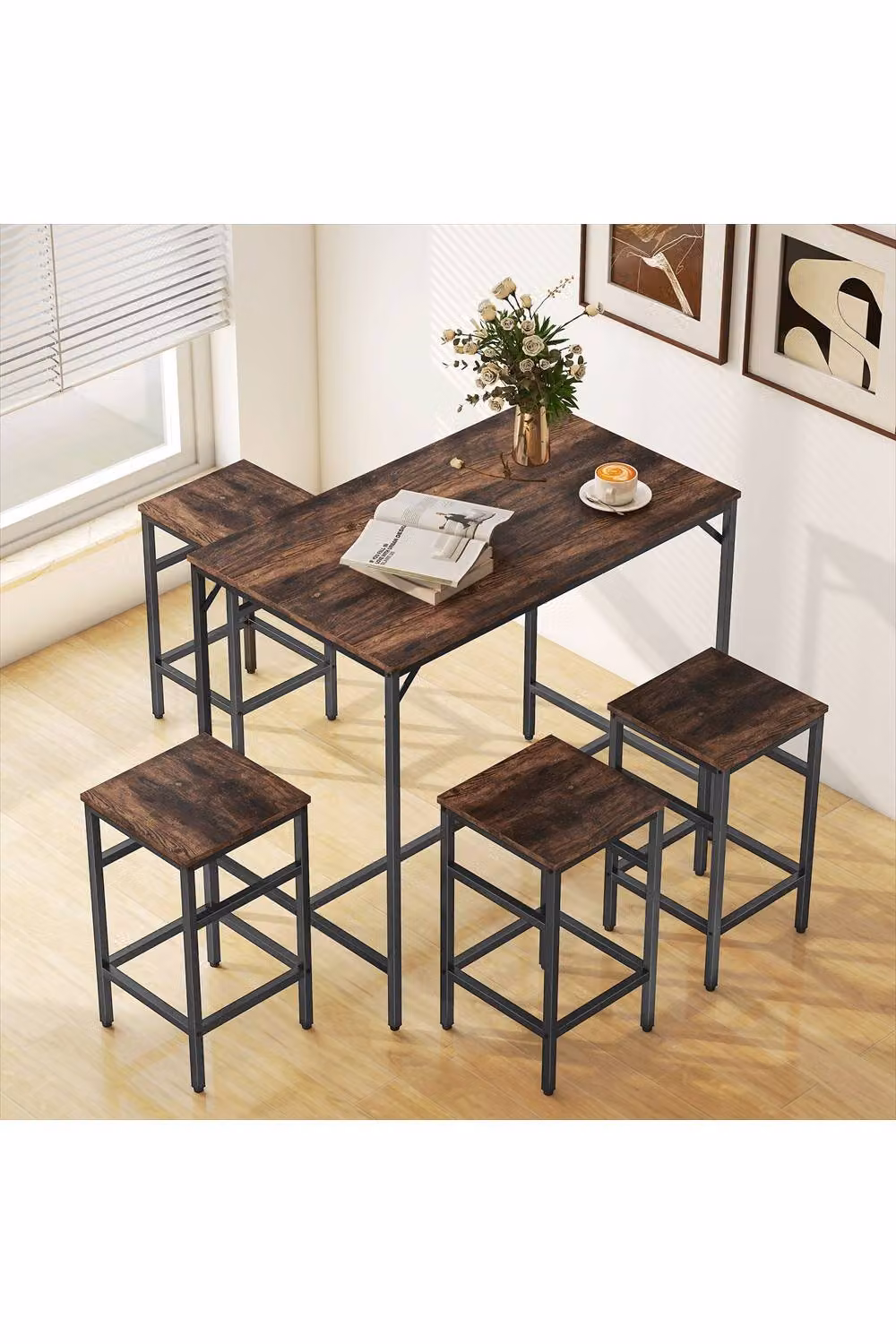 ERGOVEXA 5-Piece Industrial Breakfast Bar Table and Stools Set in Brown – 3