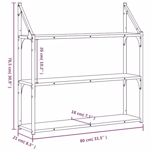 vidaXL 3-Tier Wall Mounted Shelf in Sonoma Oak Brown, W/D/H: 80 x 21 x 78.5 cm – 2