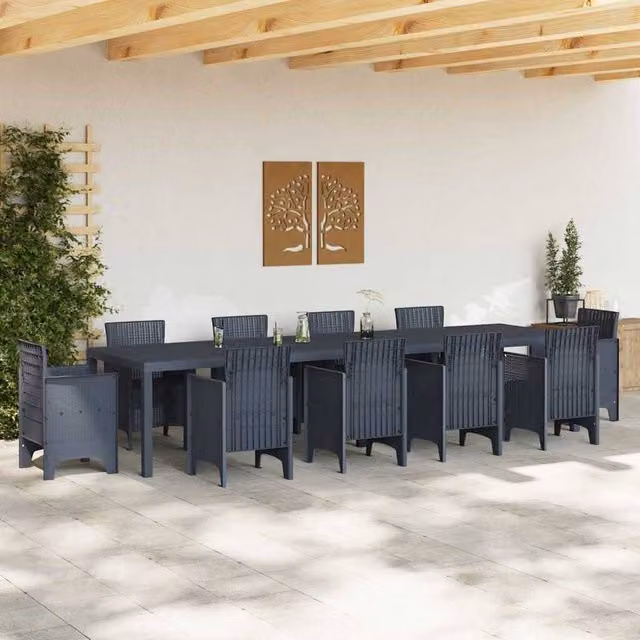 Berkfield Home Anthracite Extendable Poly Rattan Garden Table in Dark Grey, W: 350 cm, D: 100 cm, H: 73 cm