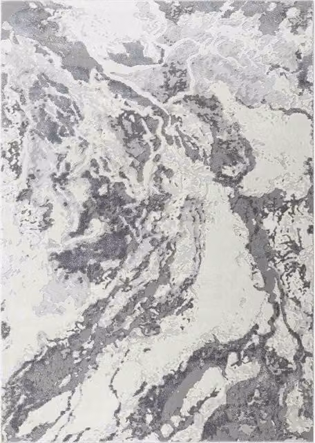 Desire Rugs Emperor Picasso Modern Waterflow Abstract Area Rug in Silver and Grey, W: 160 cm, L: 230 cm