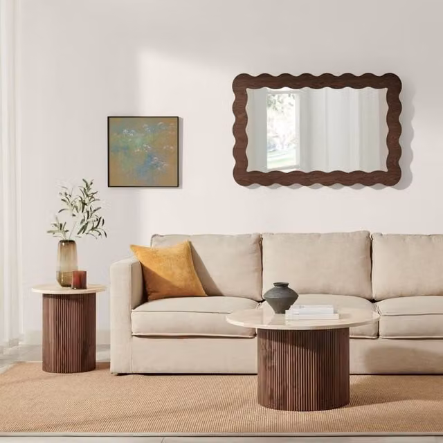 FurnitureboxUK Penrose Round Walnut and Cream Marble Effect Coffee Table – 1