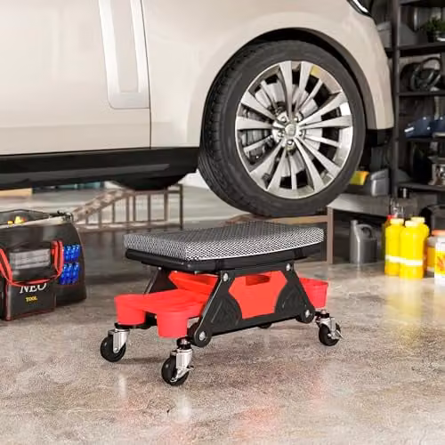HOMCOM Rolling Mechanic Stool, Black – 7