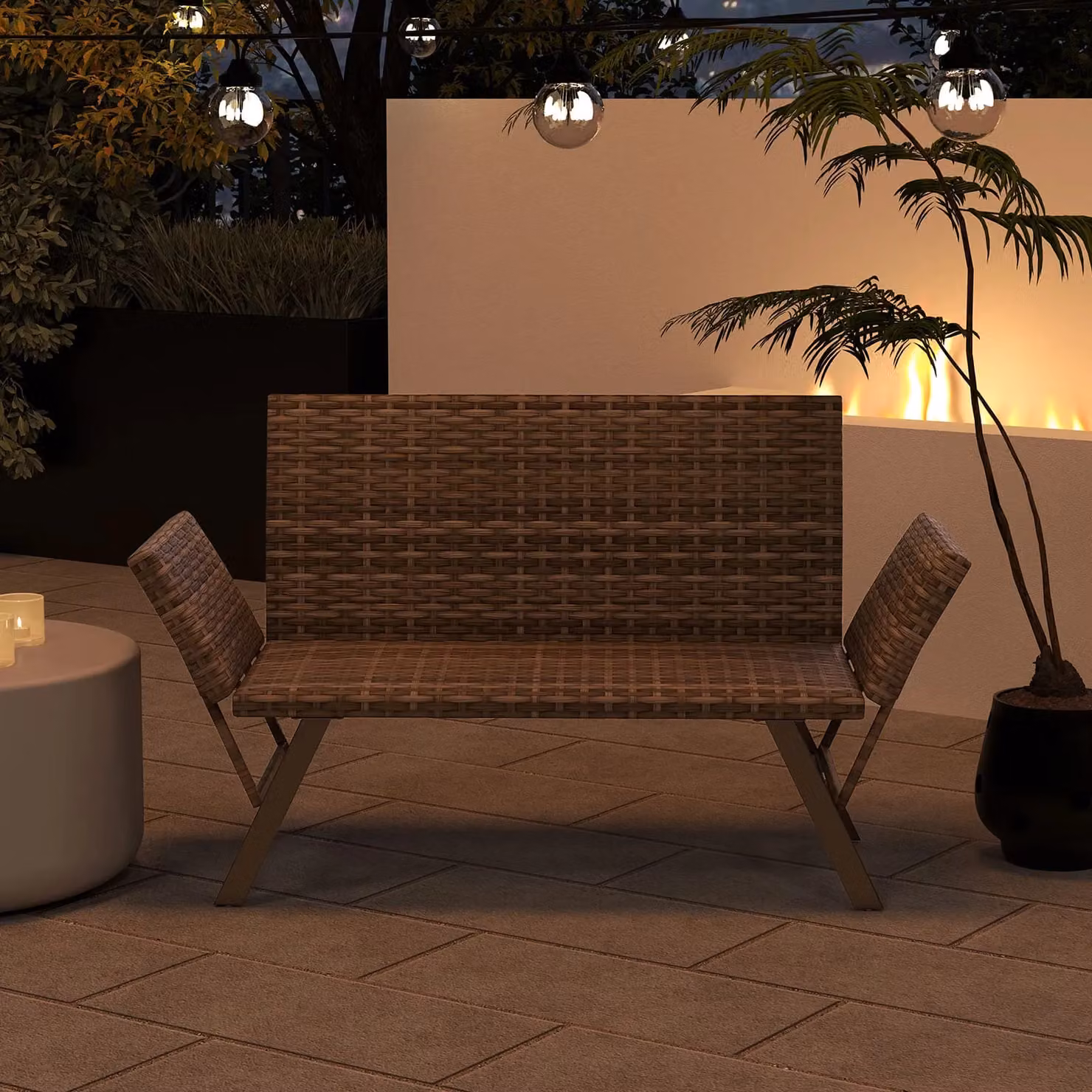 Costway Grey Polyrattan Patio Convertible Sofa for 2 with Quick Dry Foam Padded Cushions and Metal Frame – 9