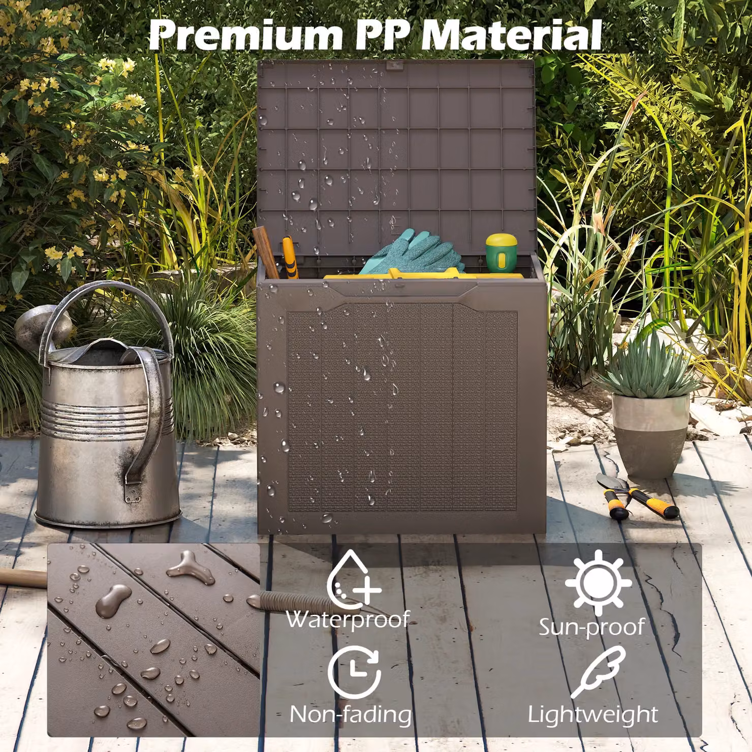 Costway 96L Outdoor Storage Deck Box with Lockable Lid in Brown – 6