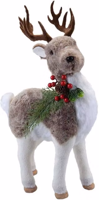 VFM e-Store Christmas Standing Deer Decoration in Grey and White, H 47 cm x W 13 cm x D 13 cm – 1