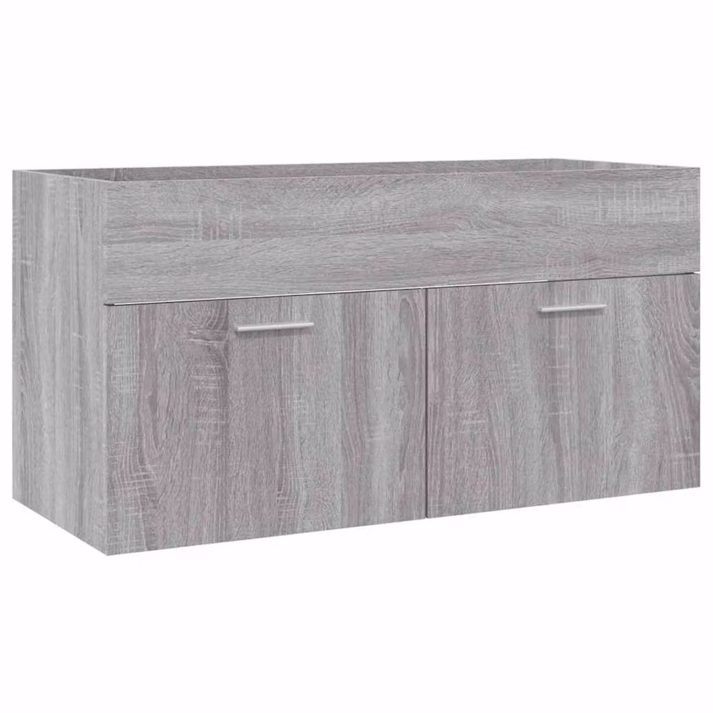 Berkfield Home 2 Piece Modern Bathroom Furniture Set in Grey Sonoma Engineered Wood featuring Vanity Unit and Mirror Cabinet – 2