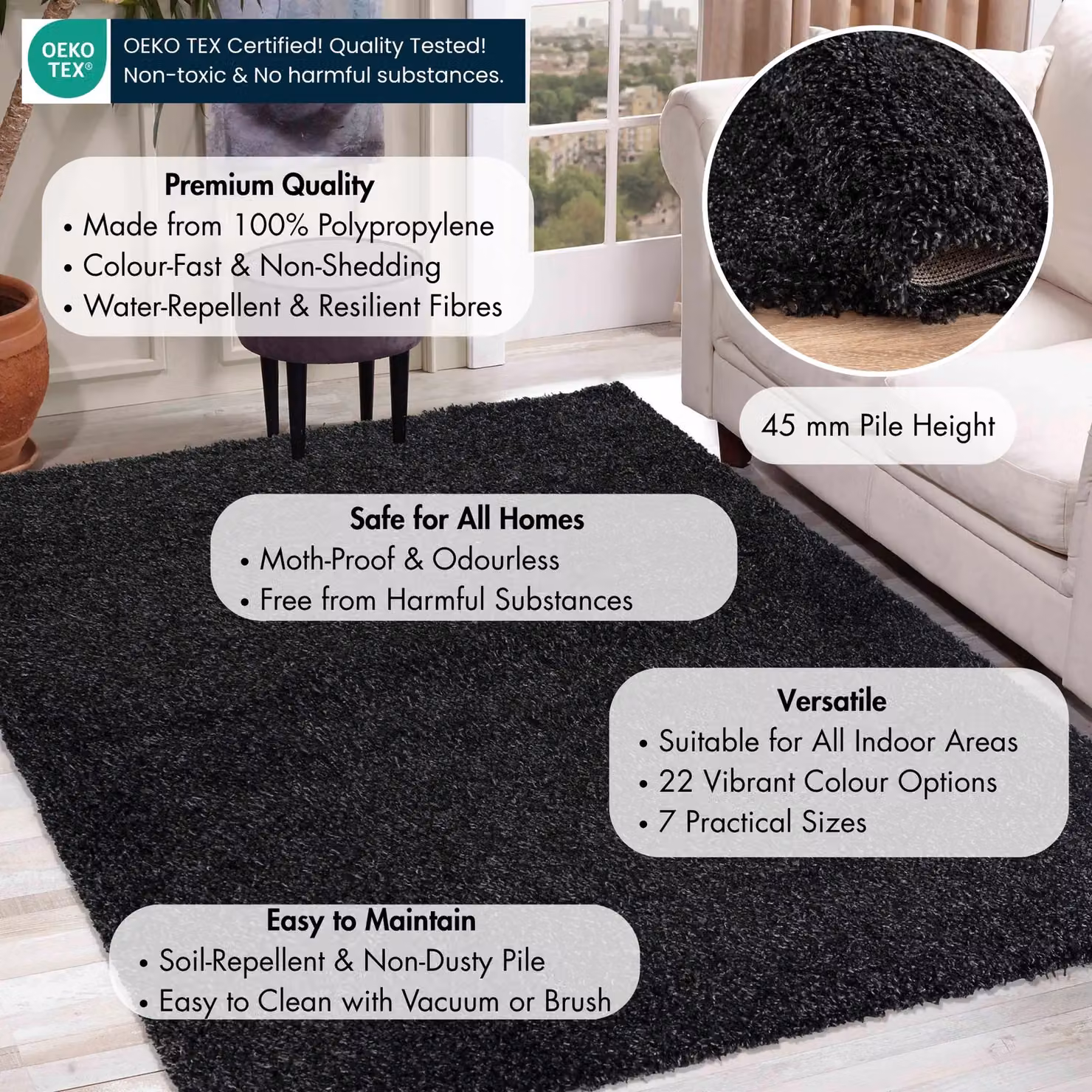 Desire Rugs Modern Elegant Soft Shaggy Round Area Rug in Anthracite Grey, Diameter: 120 cm – 3