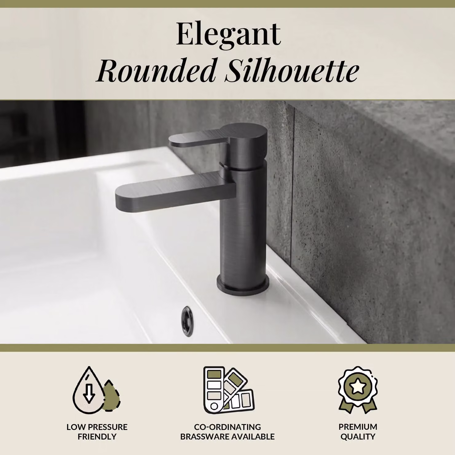 Balterley Pride Round Mono Basin Mixer Tap with Push Button Waste, Brushed Pewter and Silver – 3