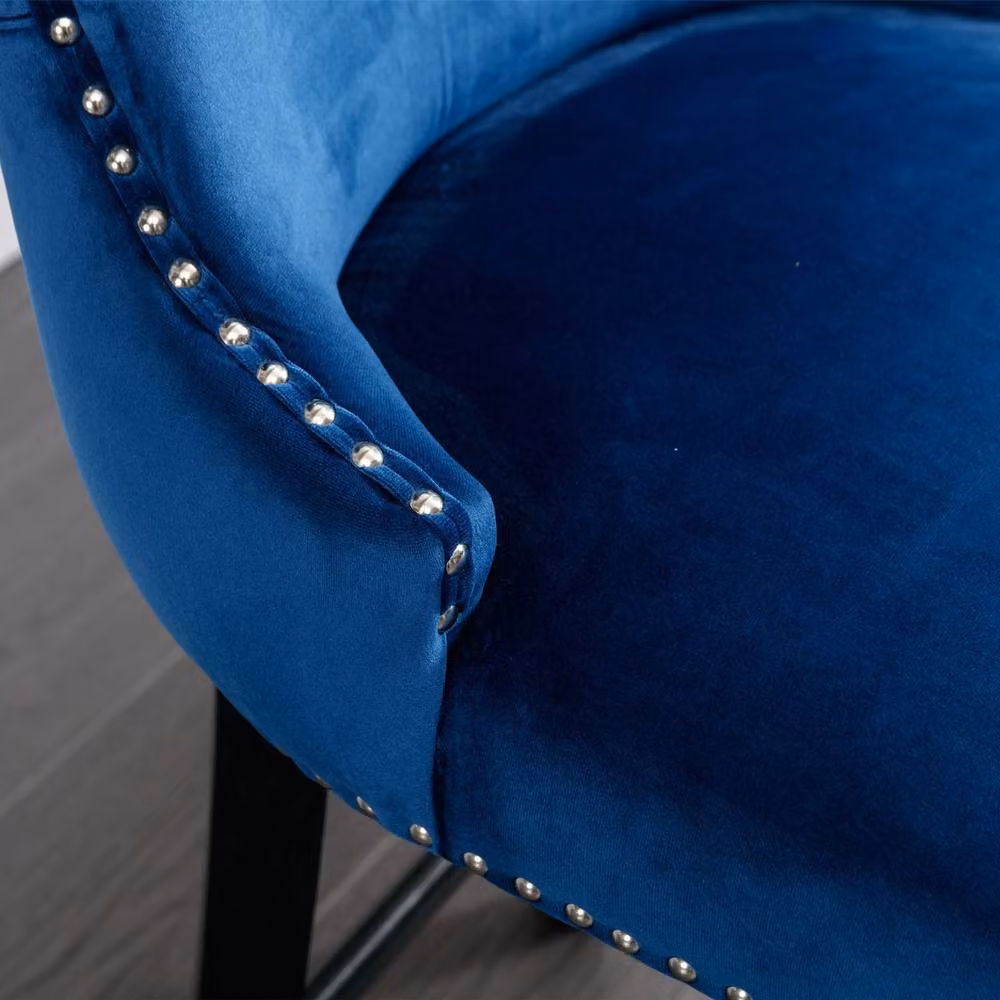 Modern Home Touch Winchester Luxury Velvet Upholstered Kitchen Dining Chairs with Pull Knocker Back and Oak Wood Legs, Blue, Pack of 4 – 4