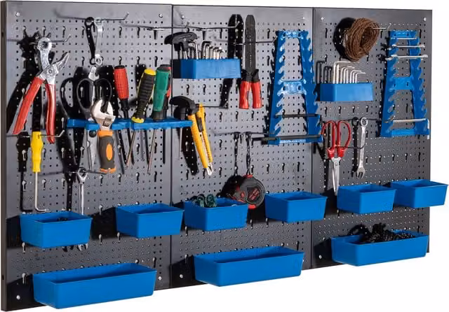 COSTWAY 9-Bin Parts Rack Pegboard Wall Organiser, Blue