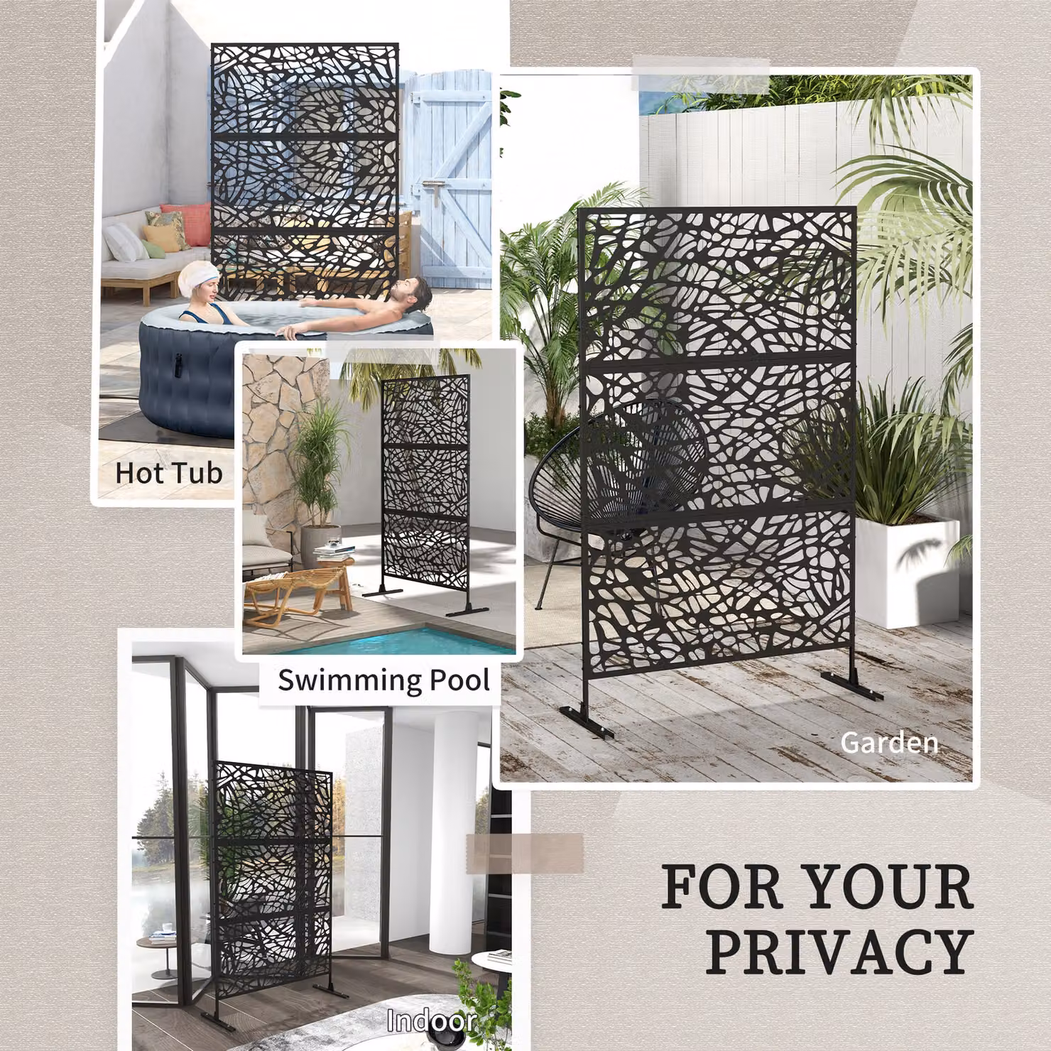 Outsunny Metal Decorative Privacy Screen Outdoor Divider, Black, H 198 x W 45 x D 3 cm – 6