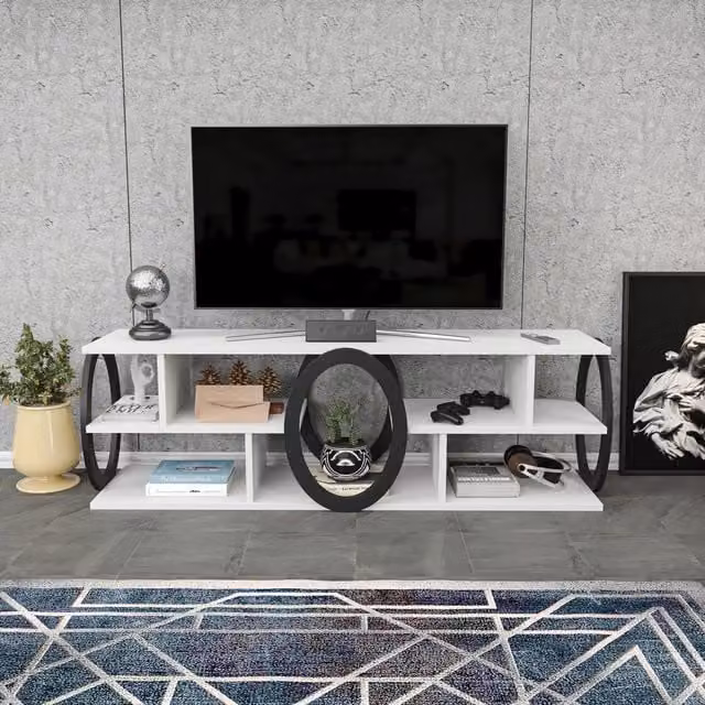Decorotika Fale Modern TV Unit for TVs up to 60 inch, White and Black