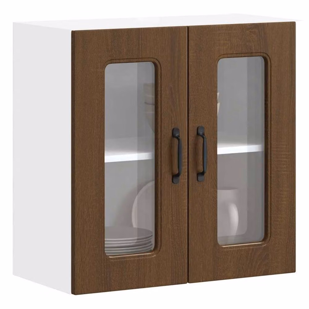 Berkfield Home Kalmar Wall Mounted Kitchen Cabinet with Glass Doors in Brown Oak – 2