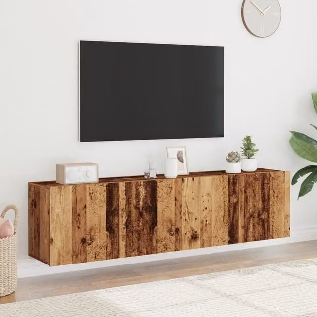 Berkfield Home Set of 2 Wall-mounted Rustic Wood TV Cabinets in Brown, W/D/H: 80 x 30 x 41 cm – 1