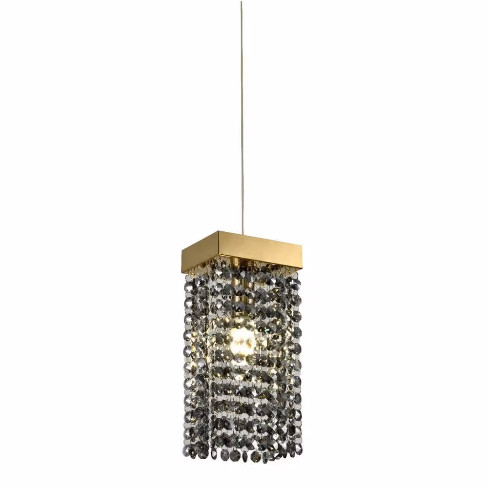 CGC Lighting Astley Gold and Grey Smoked Crystal Droplets Adjustable Height Ceiling Pendant Light – 2