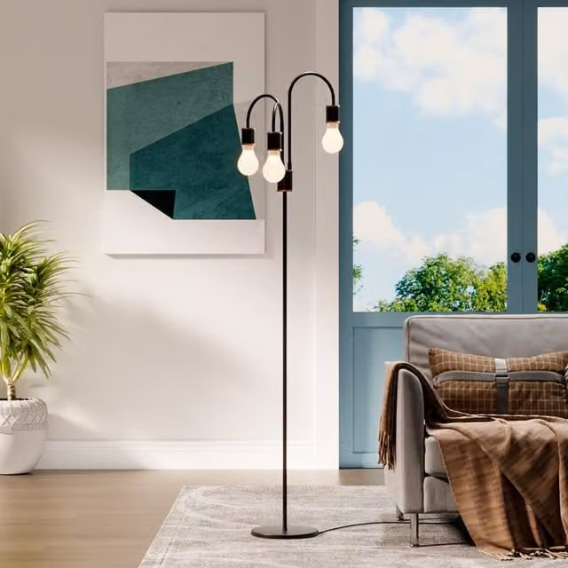 Living Star Industrial Arc Floor Lamp in Black and Gold/Brass