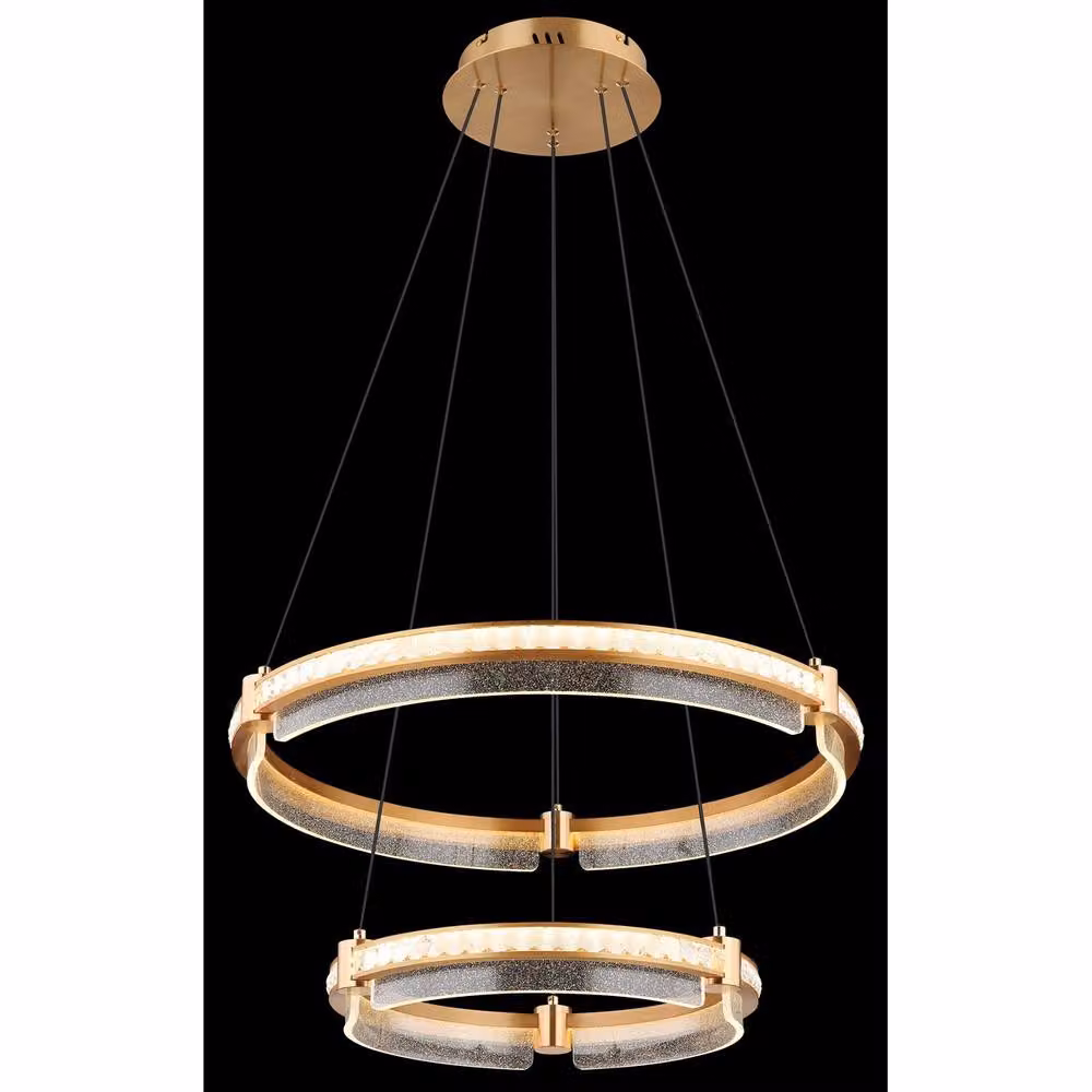 Netlighting Blondie Twin Ring Pendant Light in Gold/Brass with 2x LED, Dimmable and Height Adjustable – 2