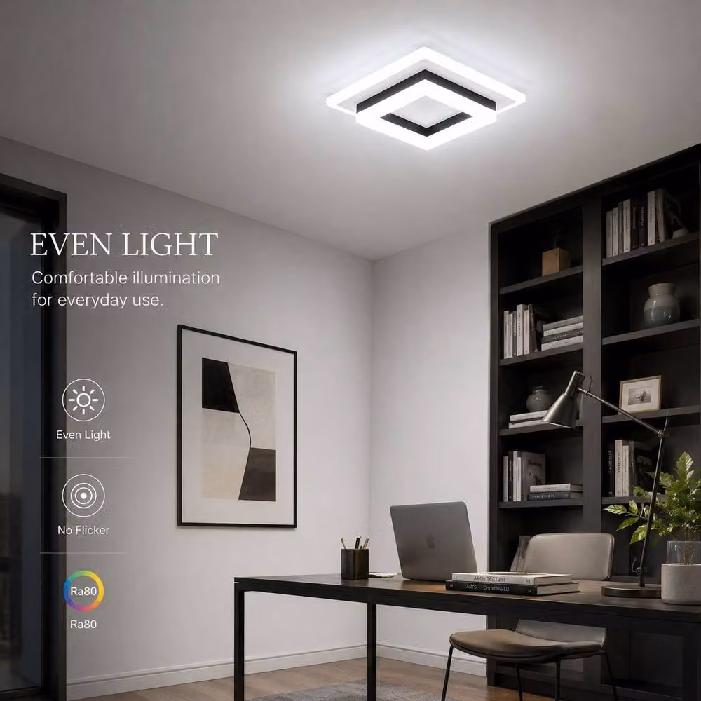 Goeco Modern Square LED Ceiling Light, 24W, 6500K Cool White, Black – 5