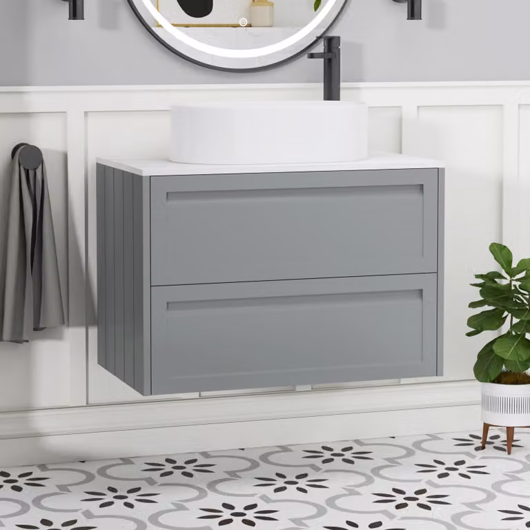 Royal Bathrooms Elmore Wall Hung Countertop Vanity Unit with Peak Basin, Matt Pebble Grey