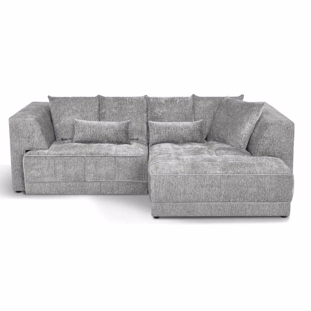 Home & Love Brooklyn Silver Fabric Right Hand L-Shape Electric Storage Sofa Bed