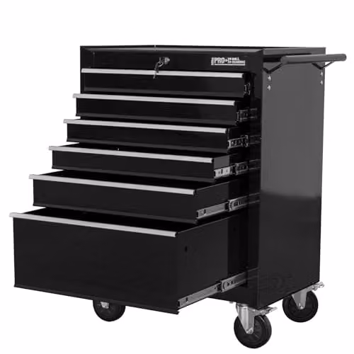 Hilka HD PRO+ 6 Drawer Steel Trolley, Black, Width: 66 cm