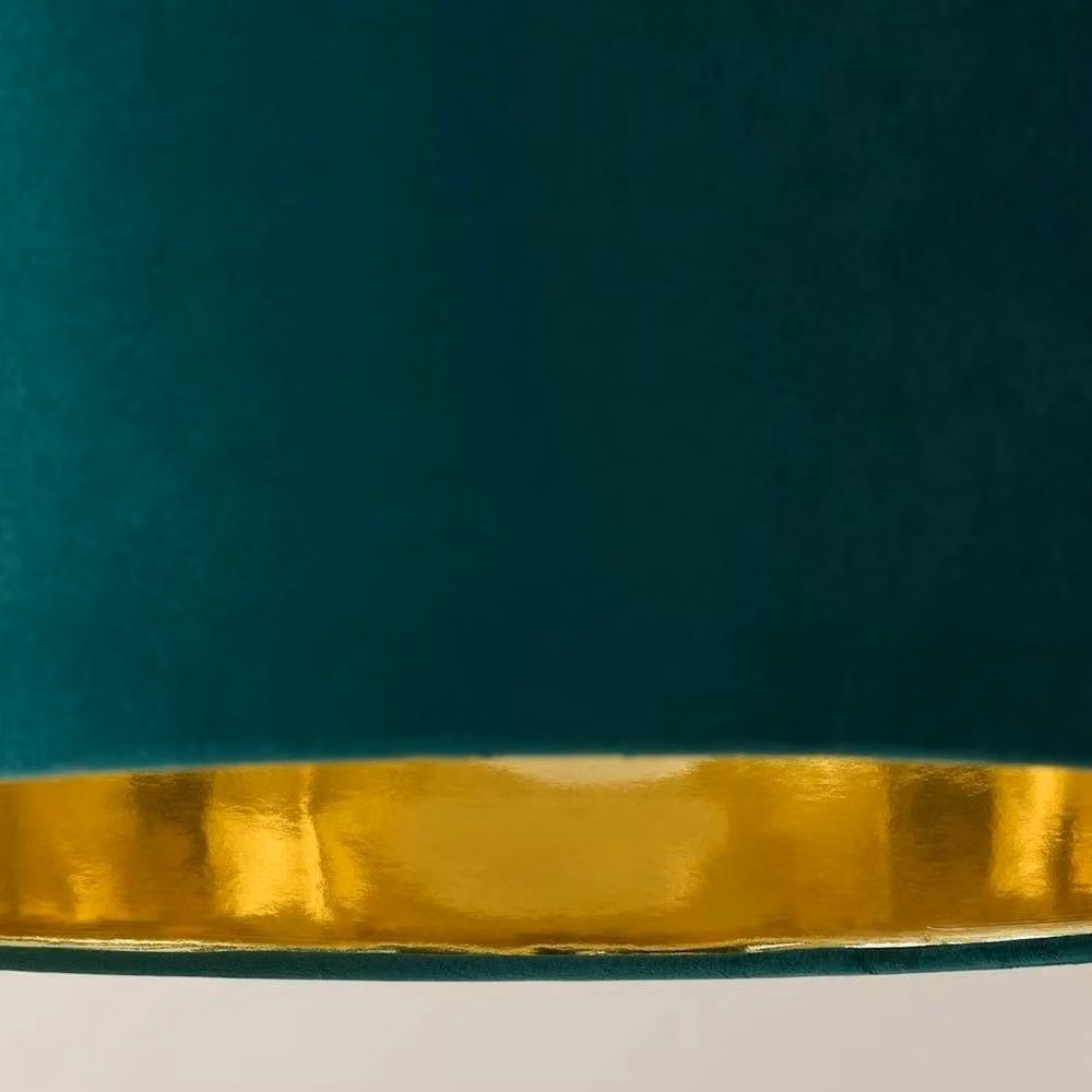 FORGEVIO Cylinder Fabric Lampshade Ceiling Light Shade in Green and Gold/Brass, Diameter: 35 cm – 3
